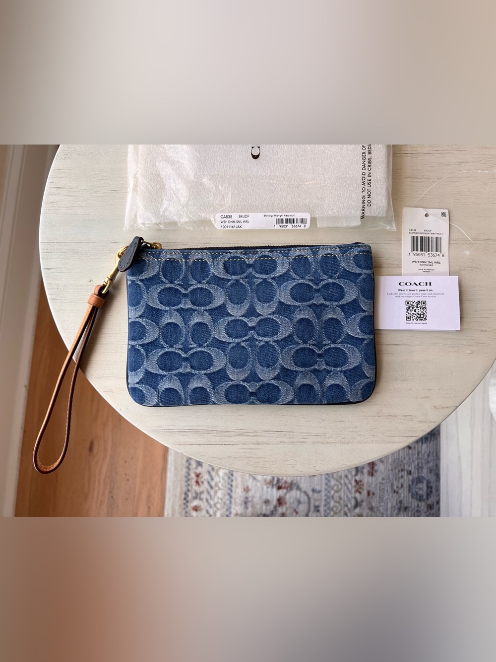 Coach Signature Denim Small Wristlet Midnight Navy